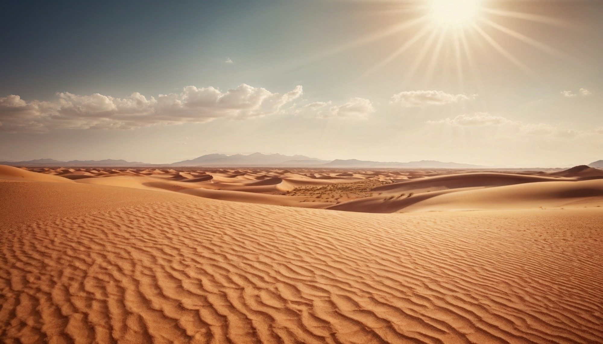 Sunset over the desert of desert wide view.