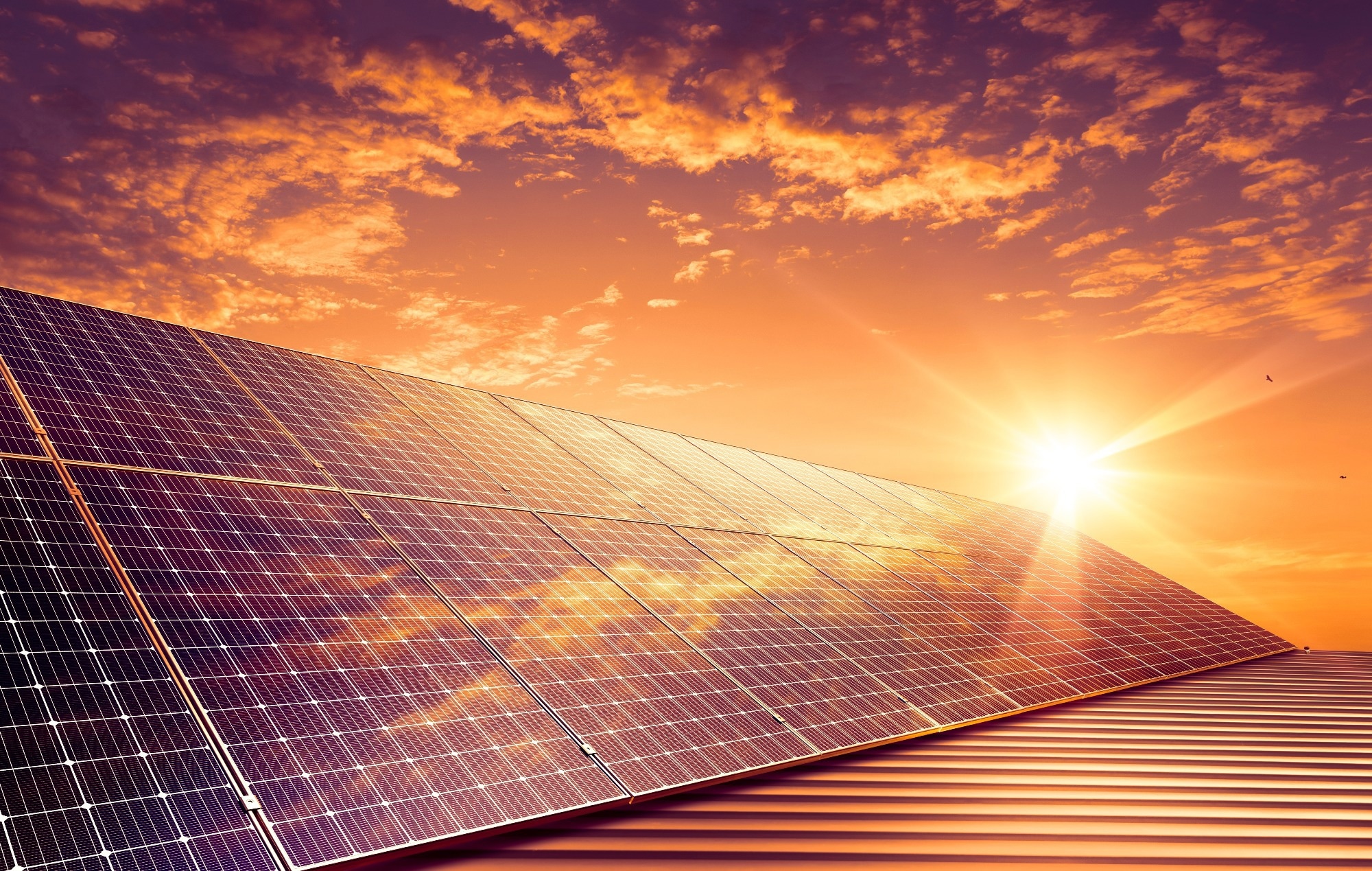 Solar panels reflect sparkling light direct from the sun