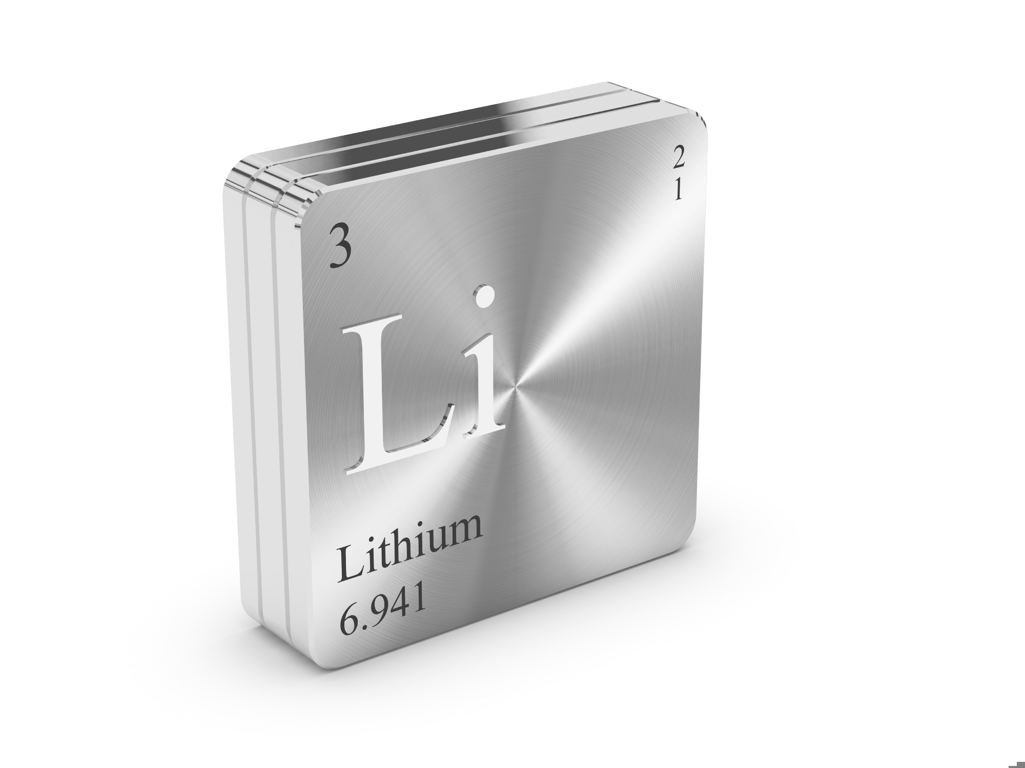 Lithium - element of the periodic table on metal steel block