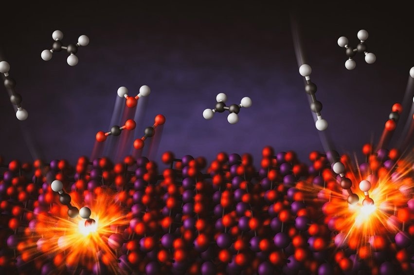 This illustration depicts the combustion of small amounts of acetylene in mixtures with ethylene.