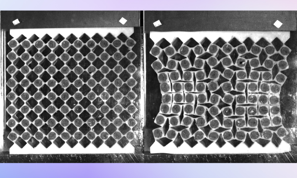 Image of a press compressing magnetic metamaterials