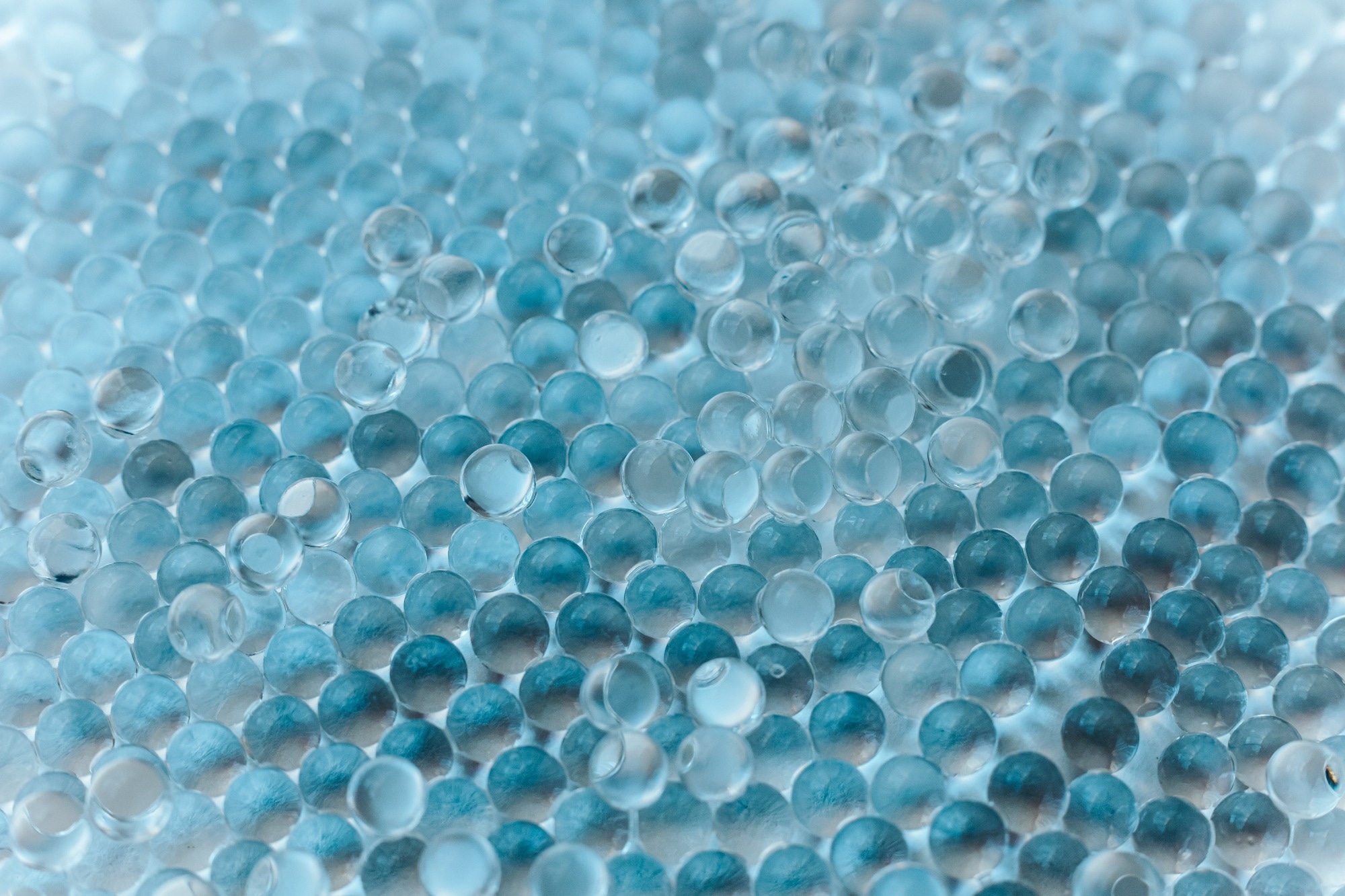 Blue hydrogel balls cover the picture.