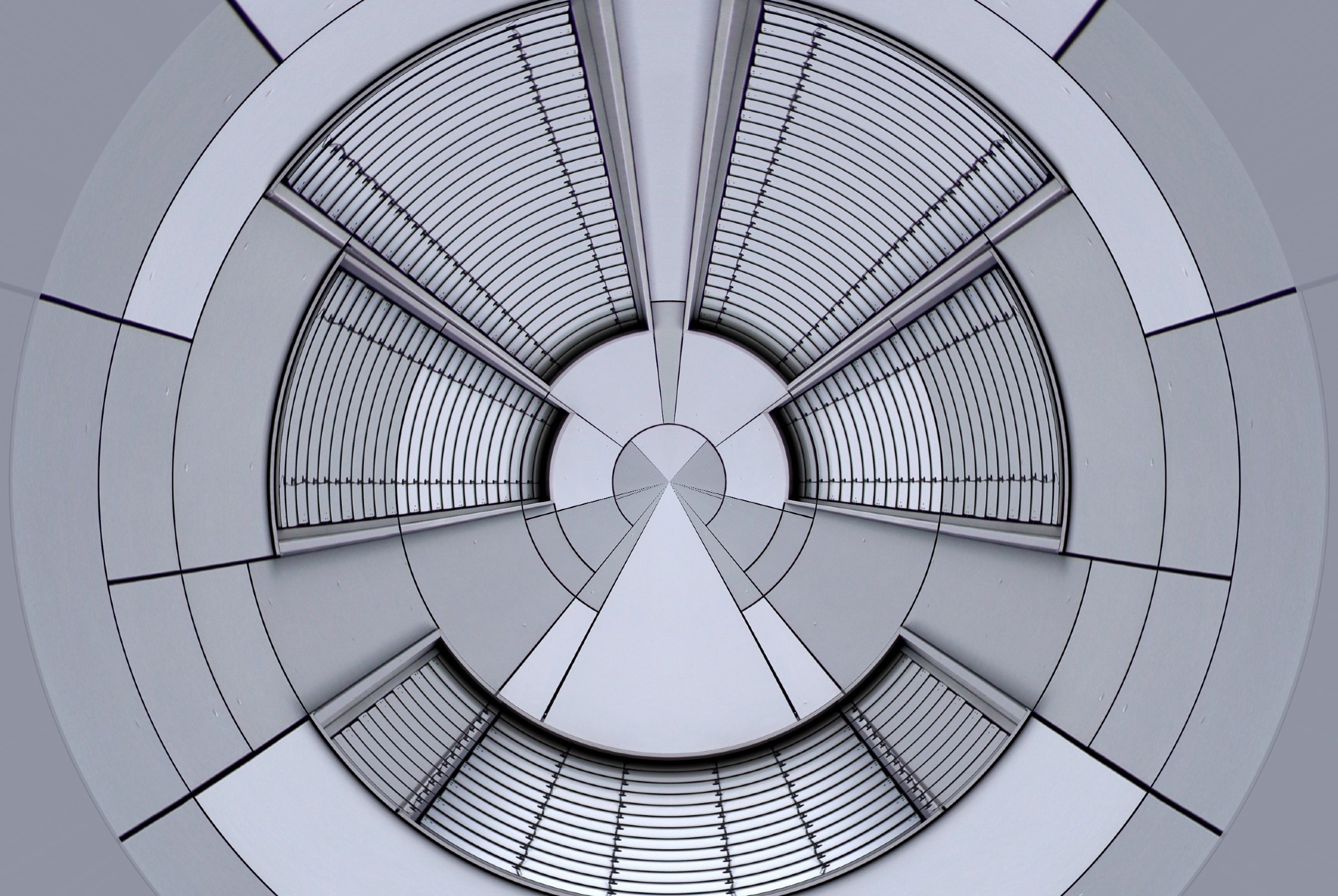 Grid structures. Transparent hi-tech domed ceiling of steel and glass. Modern architecture in metallic colors. The image is an artistic interpretation of the platinum catalyst acting on one atom at a time.