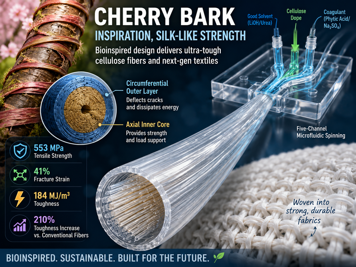 Cherry Bark Design Turns Cellulose Into Spider Silk-Like Tough Fibers