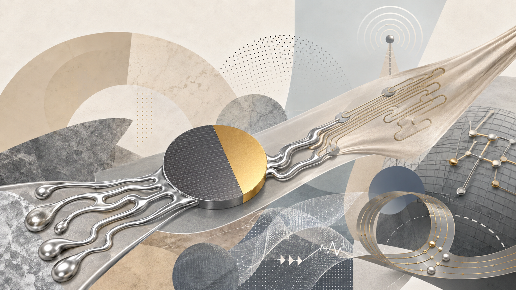 Paper: Regulated liquid metal via semiconductor valve toward highly stretchable topological circuits. AI-generated abstract conceptual image created using ChatGPT/OpenAI