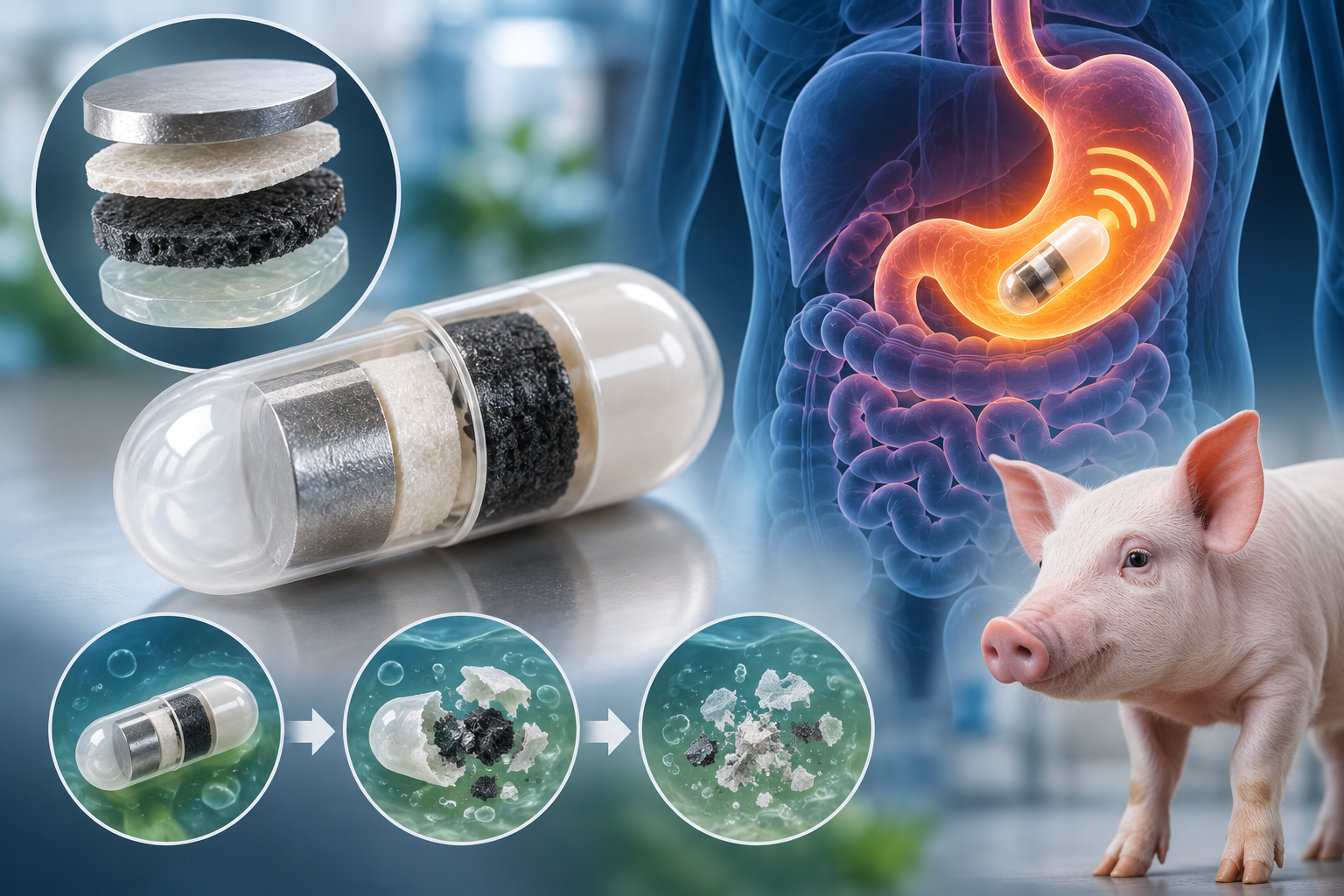 Paper: Bioresorbable batteries for transient ingestible bioelectronics. Image Credit: AI-generated abstract conceptual image created using ChatGPT/OpenAI