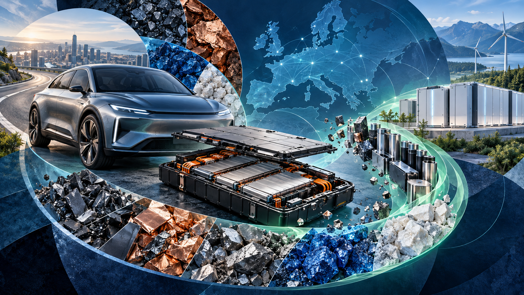 Paper: Assessing recycling potential of critical materials in European electric vehicle fleet. AI-generated abstract conceptual image created using ChatGPT/OpenAI
