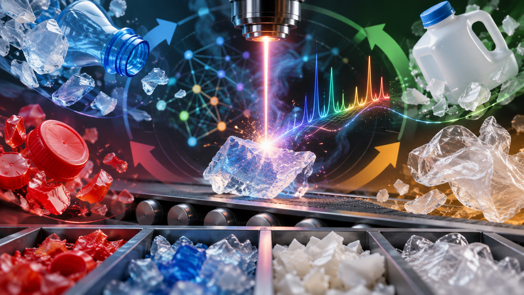 Paper: Classification of real plastic waste using machine learning-assisted laser-induced breakdown spectroscopy. AI-generated abstract conceptual image created using ChatGPT/OpenAi