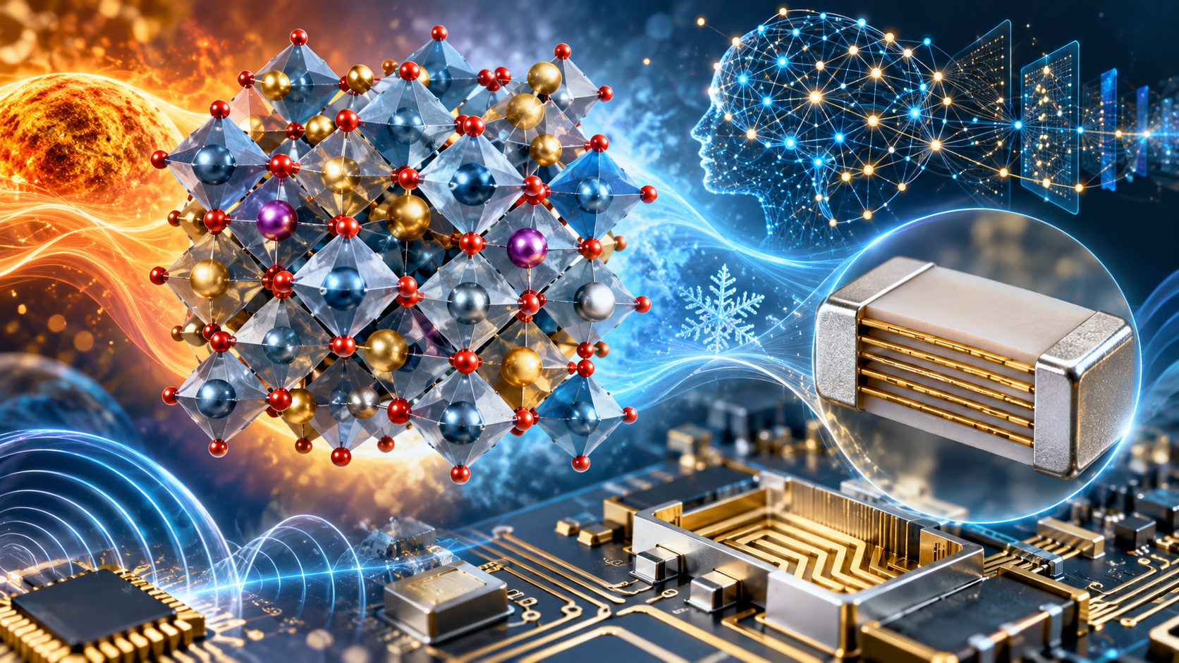 Paper: Temperature-stable high-κ oxides for miniaturized capacitors. AI-generated abstract conceptual image created using ChatGPT/OpenAI