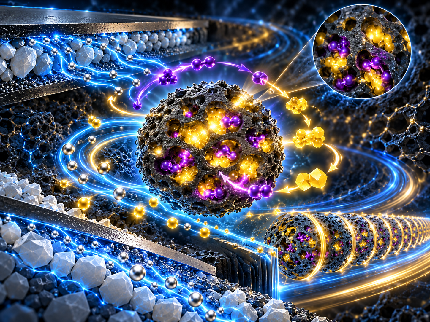Paper: Fast-charging and durable all-solid-state lithium-sulfur batteries enabled by pre-embedded solid-solid redox mediator. AI-generated abstract conceptual image created using ChatGPT/OpenAI
