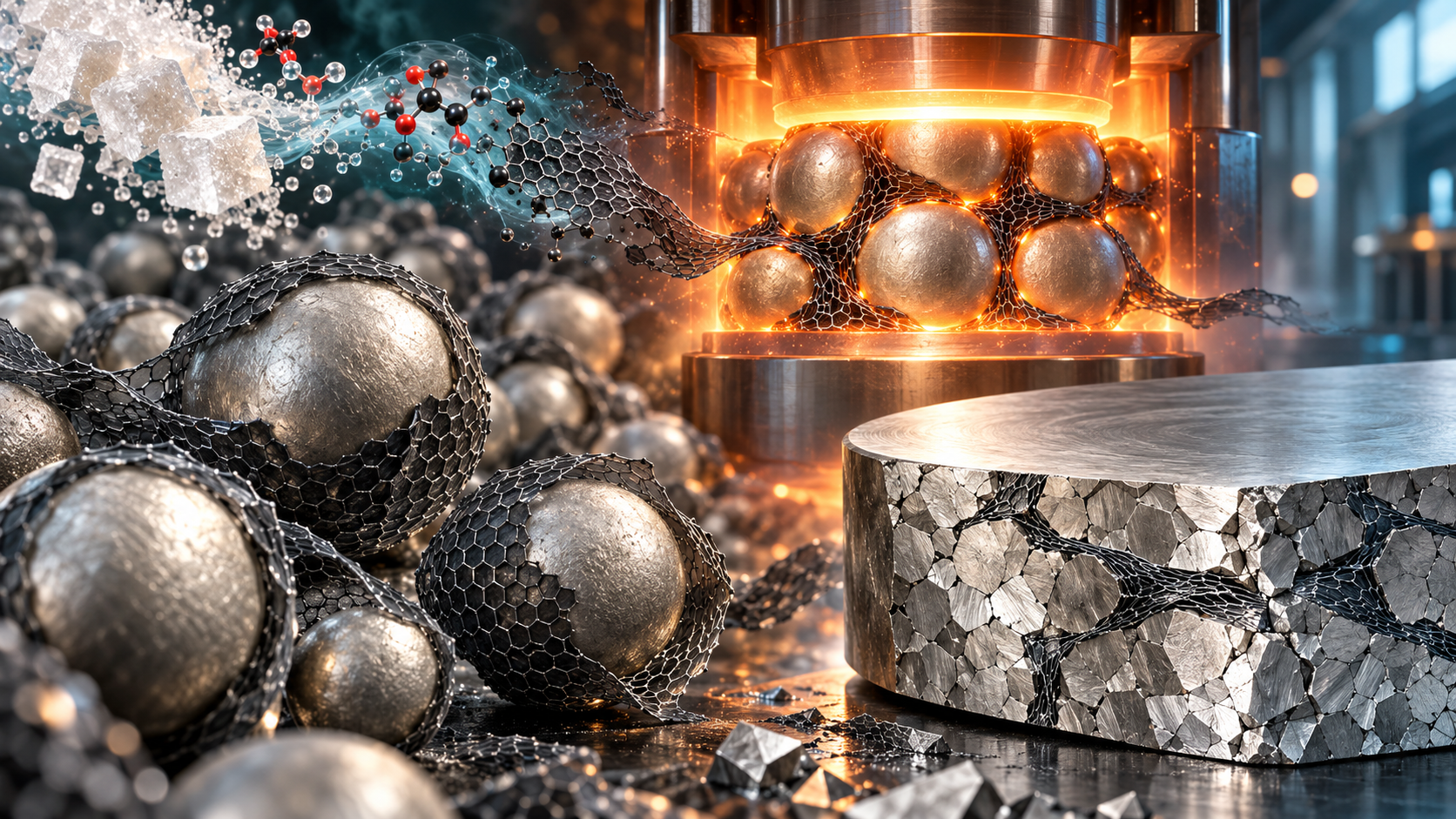 Sucrose-Grown Graphene-Like Networks Make Nickel Composites Stronger and More Ductile