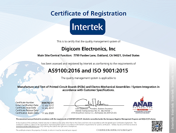 Digicom Electronics Receives AS9100:2016 (RevD) Aerospace and ISO 9001:2015 Certifications