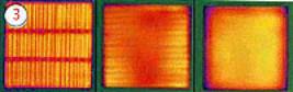 Thermal signatures produced by (from left) foil, wire and Thermion heaters (right).