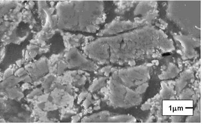 AZoJomo - The AZO Journal  of Materials Online - Composition 4 (1450°C) 18 h, the separation of the grains of SiO2 (dark) and zircon formation (clear).