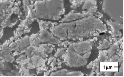 AZoJomo - The AZO Journal of Materials Online - Composition 4 (1450°C) 18 h, the separation of the grains of SiO2 (dark) and zircon formation (clear).