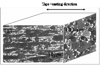 AZoM - The A to Z of Materials Online - Photographs of b-Si3N4 fabricated by tape-casting, hot pressing and subsequent HIP sintering. (a) and (b) SEM images