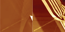 Topography (left) and SSRM resistance (right) scan of an InP-based heterostructure.
