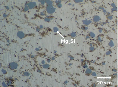 AZoJoMo – AZoM Journal of Materials Online : Optical Microstructure of hot extruded magnesium composites with Mg2Si dispersoids, in employing elemental powder of AZ31-8mass%Si.