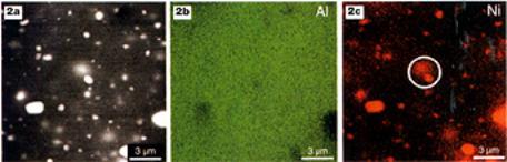 AZoM - metals, ceramics, polymers and composites : Backscattered electron image (a) and x-ray maps (b and c) of a nickel alumina composite after milling a plane surface.