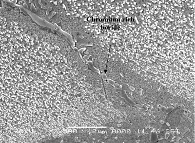 AZoJoMo – AZoM Journal of Materials Online : Chromium rich boride along the grain boundary adjacent to braze-substrate interface.